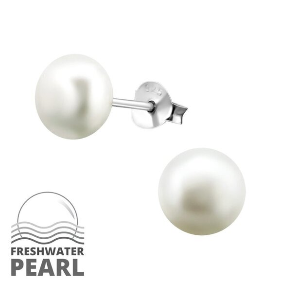 Martin Pere Jewelry - Sterling Silver Freshwater Pearl Stud Earrings 7mm